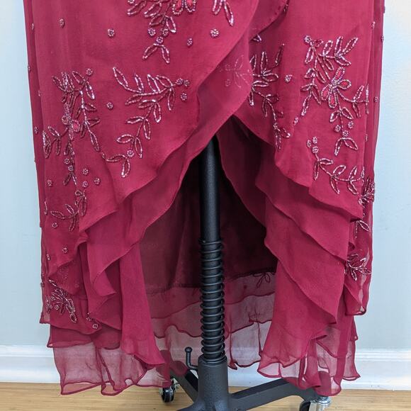 Scala Beaded Prom Dress Maxi Gown S Red Pink Silk Y2K Fairy Y2K Modest Gatsby - Picture 5 of 16